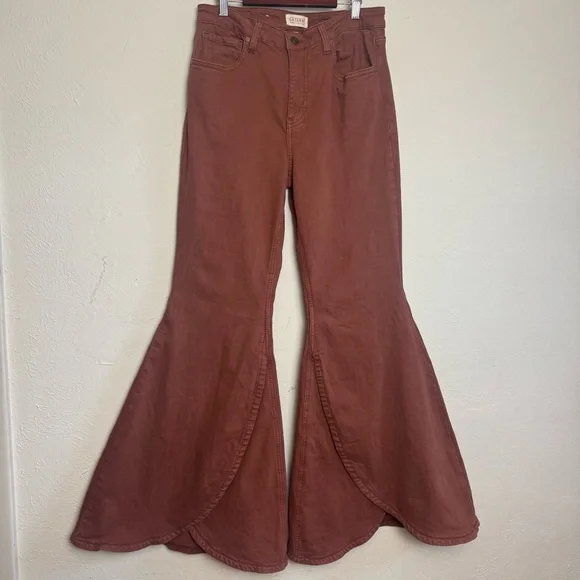 Shyanne Extreme Flare Tulip Western Bohemian High Rise Rust Denim - Picture 1 of 7